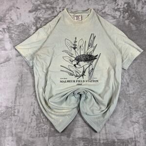 oneita color wear mens vintage distressed field station bird logo green size L